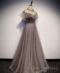 Unique Tulle Long Evening Prom Dresses, Tulle Evening Prom Dresses
