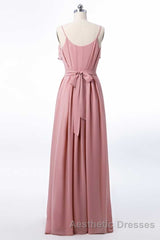 Mauve Pink Chiffon Spaghetti Straps Ruffled A-Line Bridesmaid Dresses