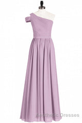 Dusty Purple Chiffon One-Shoulder A-Line Long Bridesmaid Dresses
