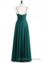 Hunter Green Chiffon V-Neck Spaghetti Straps A-Line Long Dresses