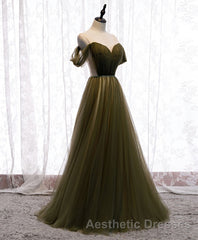Simple Sweetheart Tulle Off Shoulder Long Evening Prom Dresses, Tulle Formal Dresses