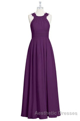 Magenta Chiffon Halter Cutout Back Long Bridesmaid Dresses