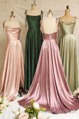 Simple Satin Long Evening Prom Dresses, A-Line Evening Prom Party Dresses