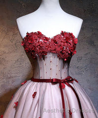 Red Sweetheart Neck Lace Short Evening Prom Dresses