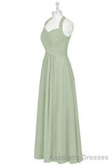 Sage Green Halter Backless A-Line Bridesmaid Dresses