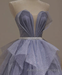 Purple Sweetheart Neck Tulle Sequin Long Evening Prom Dresses, Tulle Formal Dresses