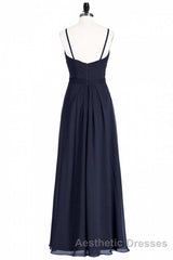Black Chiffon Sweetheart Spaghetti Straps A-Line Long Bridesmaid Dresses