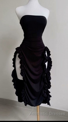 Strapless Midi Length Ruffle Evening Prom Dresses Sexy Evening Dresses