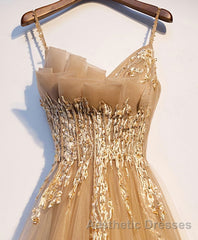 Champagne Tulle Lace Long Evening Prom Dresses, Champagne Evening Prom Dresses, 9
