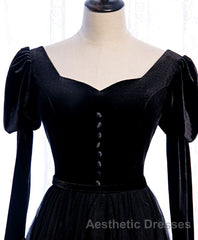 Black Tulle Long Evening Prom Dresses, Black Tulle Formal Dresses
