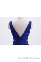 Royal Blue Pleated A-line Chiffon Long Bridesmaid Dresses