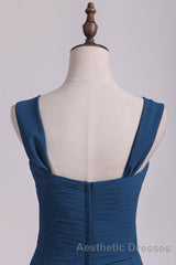 Navy Blue Chiffon Sweetheart A-Line Long Bridesmaid Dresses