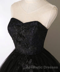 Black Sweetheart Neck Tulle Long Evening Prom Dresses, Black Evening Prom Dresses