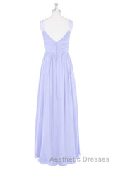 Lavender Chiffon V-Neck Backless Long Bridesmaid Dresses