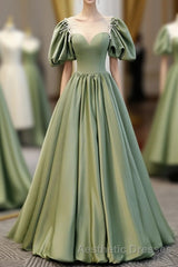 Simple Green Satin Long Evening Prom Dresses, Green Evening Prom Dresses