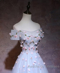Cute Gray Blue Tulle Short Evening Prom Dresses, Gray Homecoming Dresses