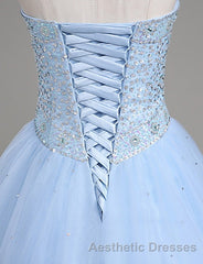 Light Blue Ball Gown Floor Length Sweetheart Strapless Sleevless Beading Evening Prom Dresses