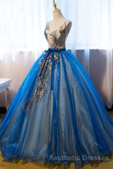 UniqueDressess Puffy V Neck Organza Applique Modest Evening Prom Dresses Evening Prom Dresses
