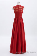 Elegant Red Chiffon Pleated A-line Long Bridesmaid Dresses