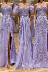 Purple Tulle Lace Long Evening Prom Dresses, Purple Tulle Formal Evening Prom Dresses