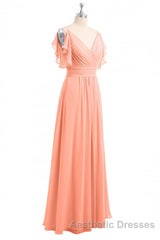 Rust Orange Cold-Shoulder A-Line Long Bridesmaid Dresses
