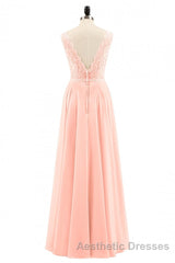 Pearl Pink Backless A-Line Long Bridesmaid Dresses