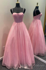 A-Line Lavender Straps Long Formal Dresses