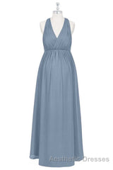 Dusty Blue Halter Backless Maternity Bridesmaid Dresses