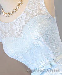 Light Blue Lace High Low Evening Prom Dresses, Homecoming Dresses