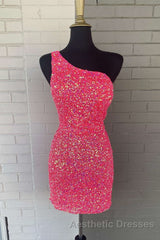 Blue Sequin One-Shoulder Cutout Bodycon Homecoming Dresses