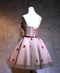 Red Sweetheart Neck Lace Short Evening Prom Dresses