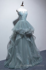 New Arrival Spaghetti Straps Tulle Long Formal Evening Prom Dresses, Charming Evening Prom Party Dresses