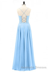 Light Blue Sweetheart Lace-Up A-Line Long Bridesmaid Dresses