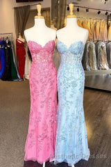 Sweetheart Mermaid Long Evening Prom Dresses with Lace Appliques
