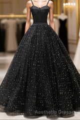 Black Sweetheart Tulle Long Evening Prom Dresses, Black Tulle Formal Dresses