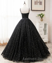 Black Sweetheart Tulle Long Evening Prom Dresses, Black Tulle Formal Dresses