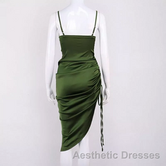 New Satin Green Evening Prom Dresses Spaghetti Strap Party Evening Dresses