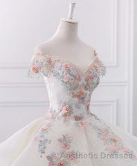 White Sweetheart Off Shoulder Lace Long Evening Prom Dresses, White Evening Prom Dresses