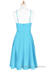 Pool Blue Chiffon Halter Short Bridesmaid Dresses