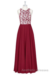 Red Print Sleeveless A-Line Long Bridesmaid Dresses