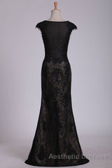 Black Off The Shoulder Sheath Evening Prom Dresses Lace&Tulle Floor Length With Applique & Slit