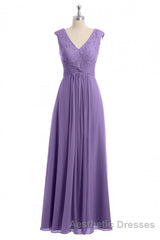 Lavender V-Neck Twist-Front A-Line Long Bridesmaid Dresses