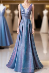 Unique Blue Sequin Long Evening Prom Dresses, Blue Formal Dresses