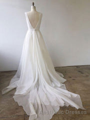 Simple White V Neck Tulle Long Evening Prom Dresses, White Evening Prom Dresses