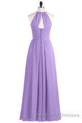 Sage Green Chiffon Halter Backless Long Bridesmaid Dresses