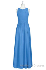 Brami Blue Chiffon Sleeveless Long Bridesmaid Dresses