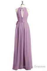 Dusty Purple Halter Keyhole Back Long Bridesmaid Dresses