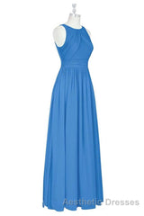 Brami Blue Chiffon Sleeveless Long Bridesmaid Dresses