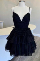Multi-Tiered V-Neck Backless A-Line Short Party Dresses