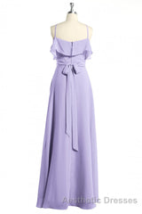 Lavender Halter Ruffled A-Line Long Bridesmaid Dresses